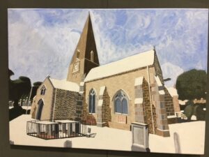Image shows Sarah's award winning painting of St Clement's church